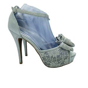 De Blossom Collection Heels Womens Shoes Size 9 Silver Lace Bow Stiletto Shoe